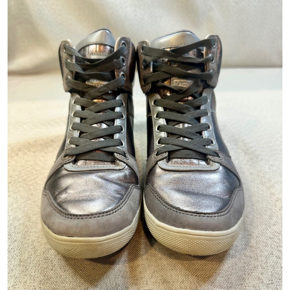 Lacoste Hiromi Metallic Pewter Grey High Top Sneakers 7-18SRW4161Z72 Womens 8